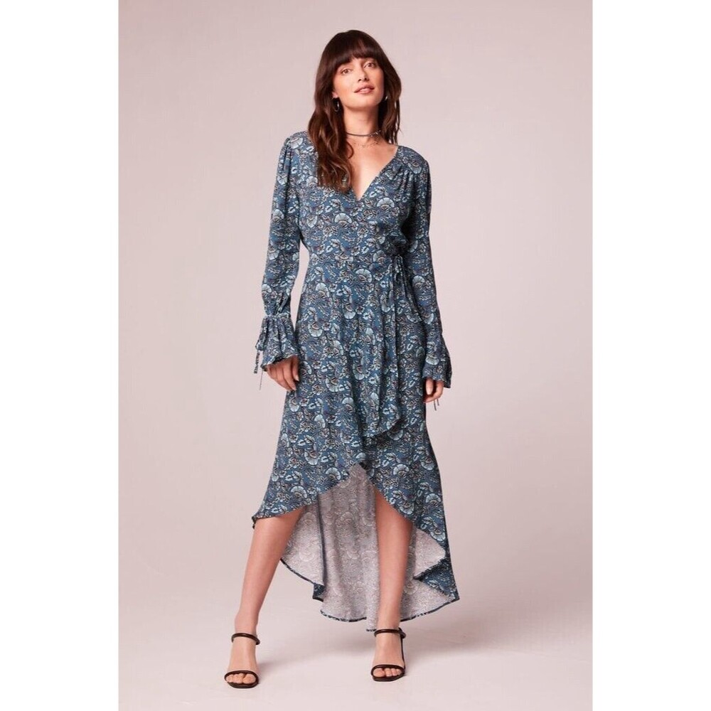 Band of the Free Maxi Dress Jewel Teal Floral Wrap Hi Lo Size S NWT